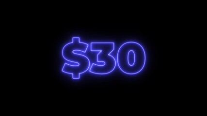 30 dollar animation isolated on black background for business concept. Number counter of dollar animation. count your dollar 0- 30 animated 30 dollar counting numbers with alpha. - Powered by Adobe