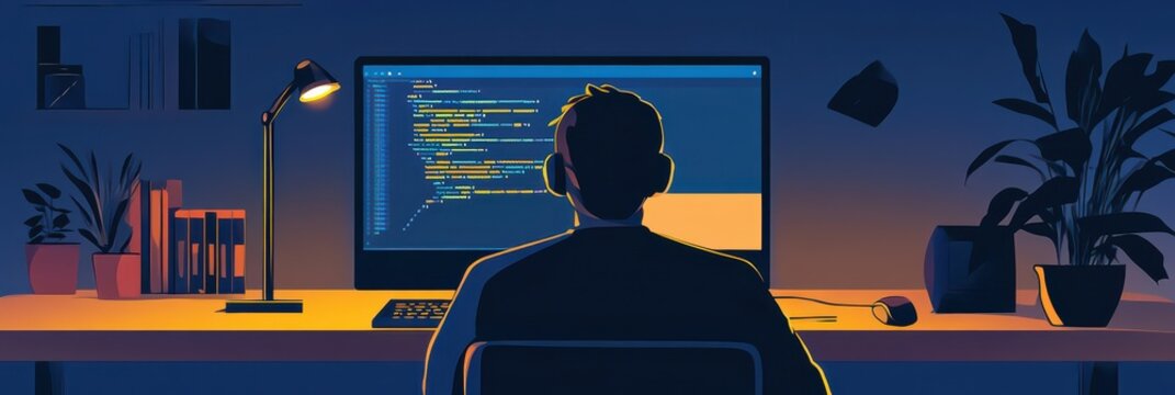 Celebrating world programmer day with coding workspace inspiration. Computer Security Day. Cybersecurity and privacy concepts to protect data. Horizontal banner. Copy space