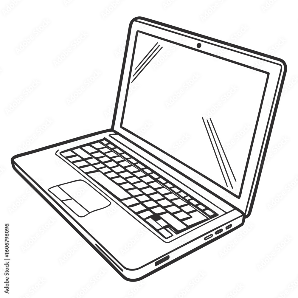 Aufkleber a simple black and white line drawing of an open laptop computer, showcasing its keyboard and screen