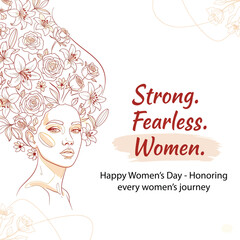 Elegant Minimalist Women's Day Poster with Floral Line Art and Handwritten Typography

