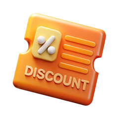 Orange 3d render of a discount coupon with percentage sign against background for sales and promotion