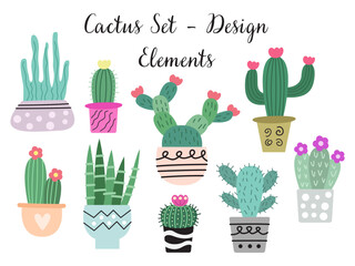 set of cactus plants