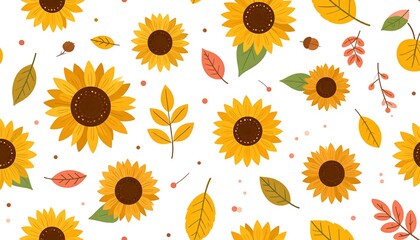 Autumn floral pattern with sunflowers and leaves (1)