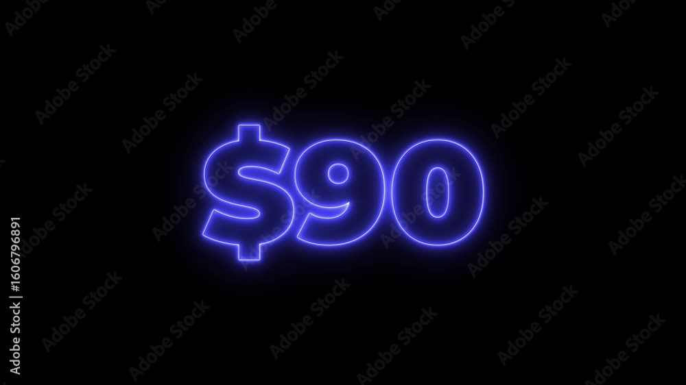 Fototapete 90 dollar animation isolated on black background for business concept. number counter of dollar anim