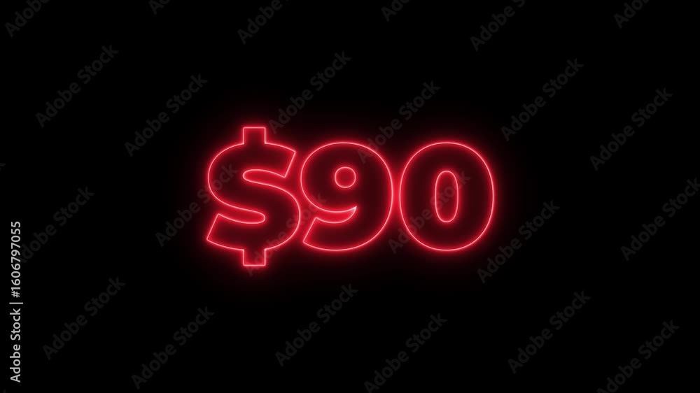 Fototapete 90 dollar animation isolated on black background for business concept. number counter of dollar anim