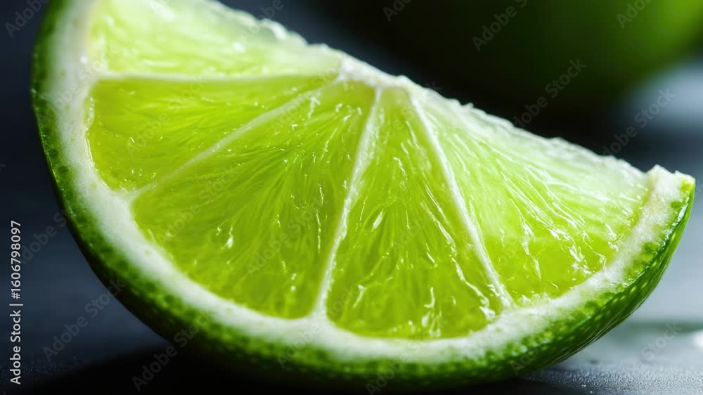 Poster a slice of lime placed on a table, perfect for garnishing cocktails or adding a touch of citrus to a