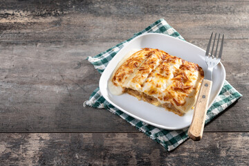 Baked Cannelloni with Cheese and Béchamel Sauce. Copy space