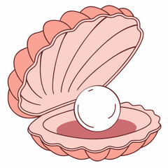 A beautiful pink seashell is open to reveal a lustrous white pearl nestled inside, symbolizing treasure and natural beauty