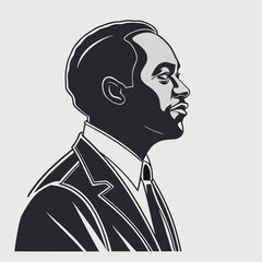 A distinguished gentleman in a suit and tie is depicted in a classic profile illustration, showcasing a timeless and professional aesthetic