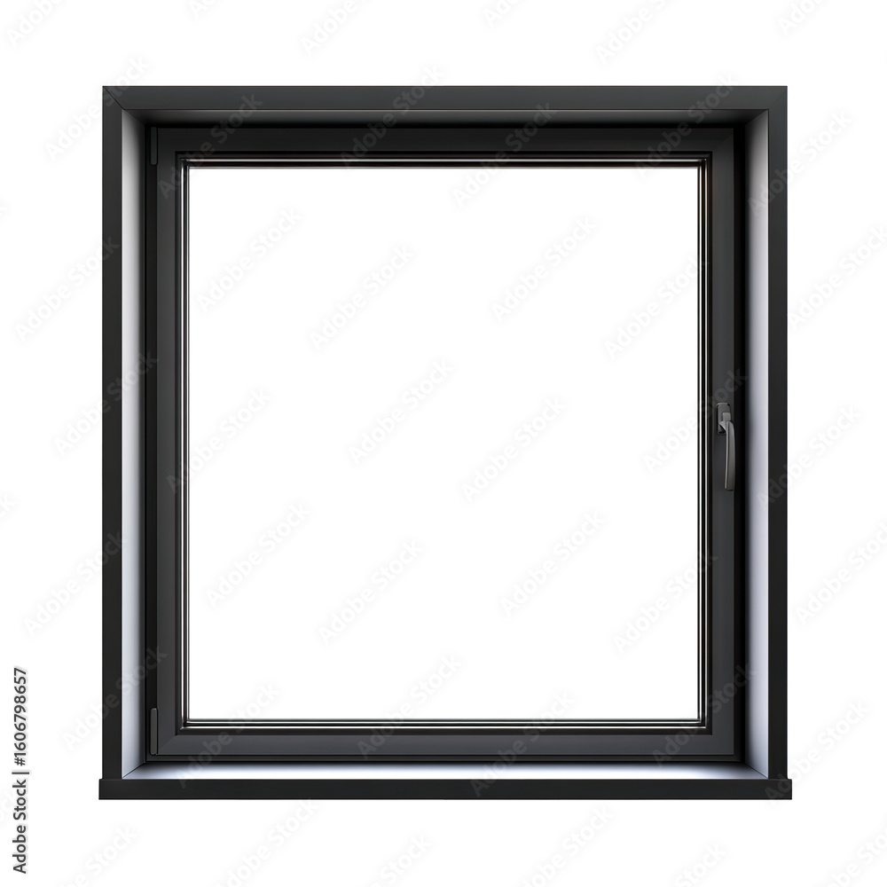Poster modern square black window frame with handle, isolated on transparent cutout background