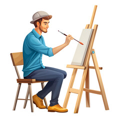 Artist Painting on Easel