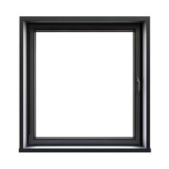 Modern square black window frame with handle, isolated on transparent cutout background