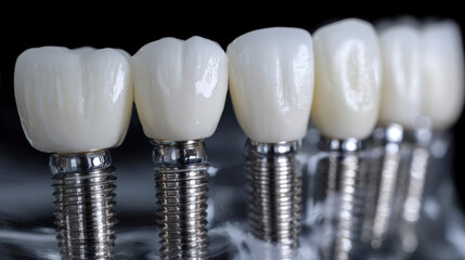 A row of teeth with silver screws in them