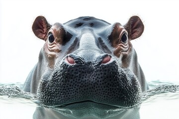 Hippo in Water: A majestic hippopotamus with its snout and eyes peering from the water's surface. Witness the raw, untamed beauty of this remarkable creature in its natural environment.