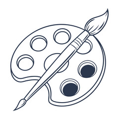 A simple line drawing of an artists paint palette with a brush resting on it, isolated on a white background