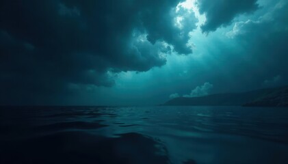 Fototapeta premium Submerged inky blackness, resembling storm clouds underwater, shadows, underwater scene, ocean