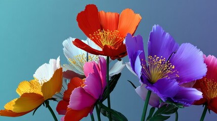 Bouquet of colorful flowers with a blue background