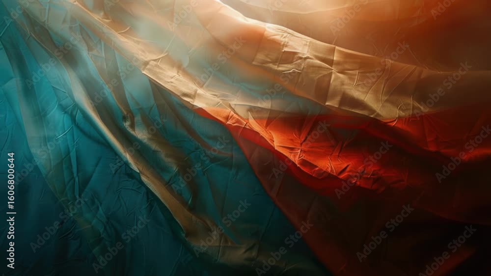 Poster a detailed view of red and blue fabric with intricate patterns