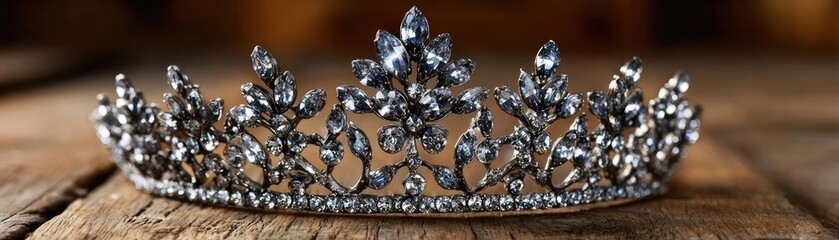 Line tiara in retro vintage concept. A stunning silver tiara adorned with sparkling gemstones and intricate design.