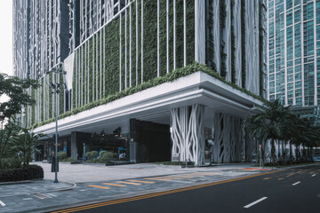 Modern urban architecture with green vertical gardens and contemporary design