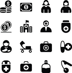 Healthcare icons medical hospital doctor patient money medicine finance vector set illustration graphic design