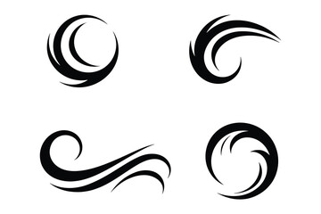 Abstract black ink brush strokes and swirls, Tribal tattoo decorative design motifs on a white background