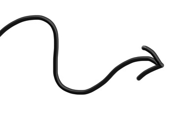 3D Curved Black Metallic Arrow Isolated PNG Transparent Background Vector Element