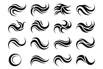 
Collection of abstract swirling brush stroke wavy circular shapes, elements, and decorative design motifs on a white background