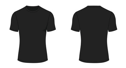 Black Slim Fit T-Shirt Template &ndash; Flat Vector Front and Back