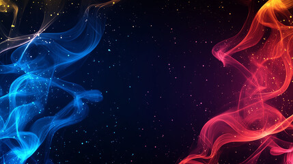 Abstract cosmic energy clash between blue and red light on dark background