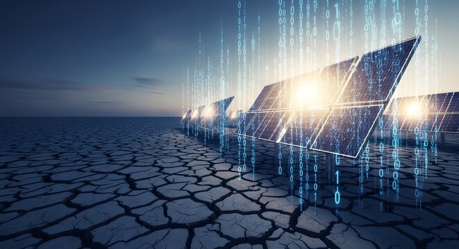 Solar Panels and Digital Data Harnessing Renewable Energy for a Sustainable Future - Powered by Adobe
