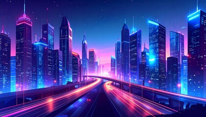 Fototapeta premium Neon cityscape at night (1)