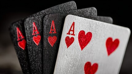 Deck of playing cards with hearts and the letter A on them