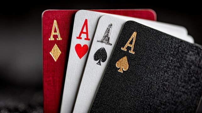 Four playing cards with the letter A on them
