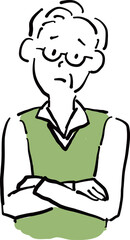 Elderly man crossing arms and looking concerned
