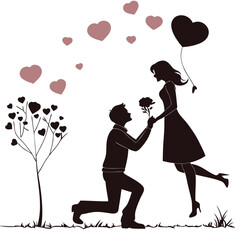 Geometric Romantic Couple with Heart Elements

