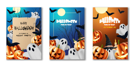 halloween background set, greeting cards design isolated on the white background.halloween festival night party invitation cards,posters and advertising banner element vector illustration.