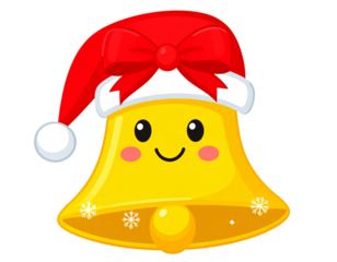 Untitled design - Cartoon Christmas Bell with Smiling Face and Santa Hat, Whimsical Illustration, Transparent PNG