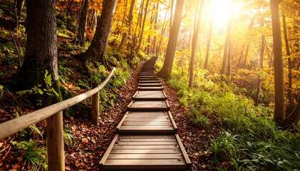 Sun-drenched autumnal forest path
