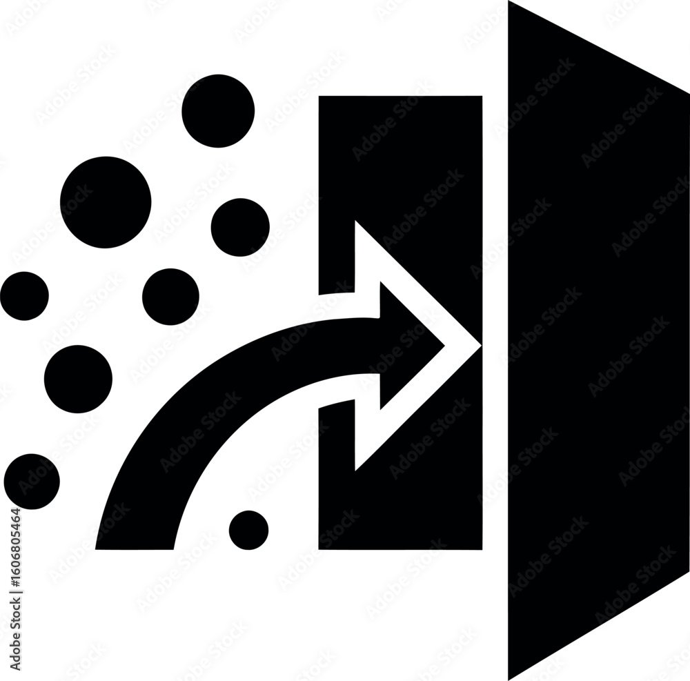 Fototapete black and white graphic of an arrow going through a doorway with circles on the left side of it