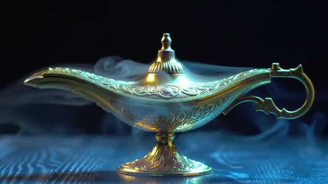 Magic lamp releasing smoke genie fantasy