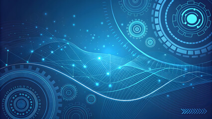 A dynamic abstract blue technology background with circles, light, and wave patterns, perfect for digital art and winter holiday designs
