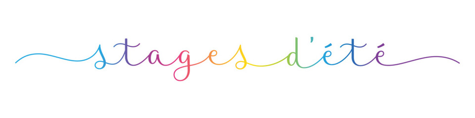 STAGES D'ETE (SUMMER CAMPS in French) colorful vector brush calligraphy banner