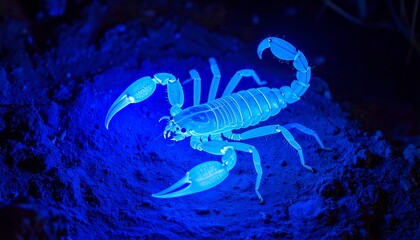 Glowing Blue Scorpion under UV Light - Macro Photography