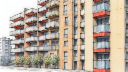 Modern Office Building with Glass Windows, Modern Building Illustration