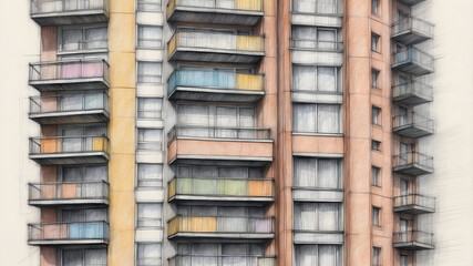 Modern Office Building with Glass Windows, Modern Building Illustration