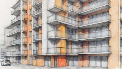 Modern Office Building with Glass Windows, Modern Building Illustration