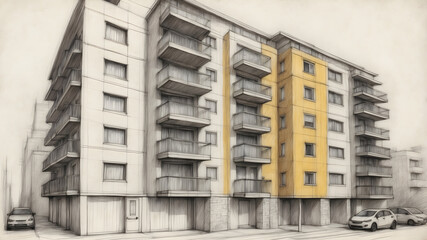 Modern House Building with Glass Windows, Modern House Building Illustration