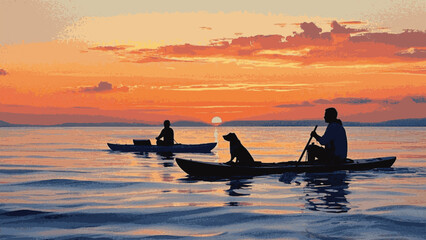 Fototapeta premium Ember Sea Sunset isolated watercolor vector illustration svg