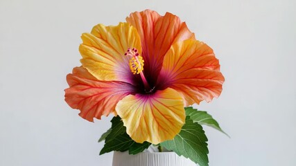 A simple yet elegant arrangement of a white vase with a single flower inside